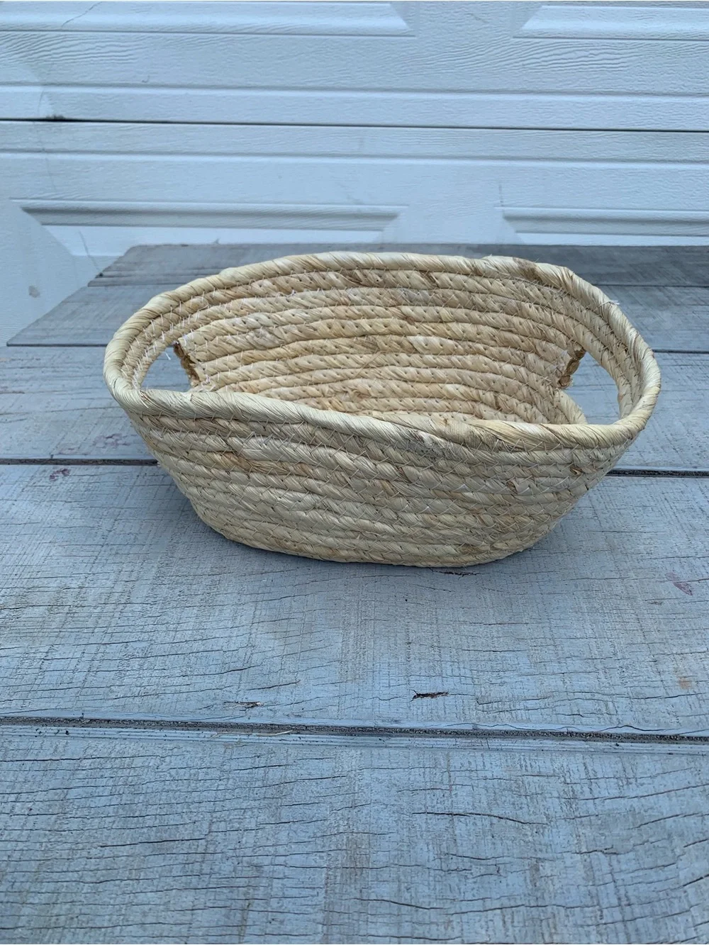 Handwoven Seagrass Low Oval Basket Storage Bin Tray with Handles Boho Organizing